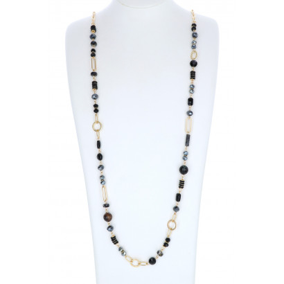 LONG CHAIN NECKLACE WITH FACETED BEADS PENDANT