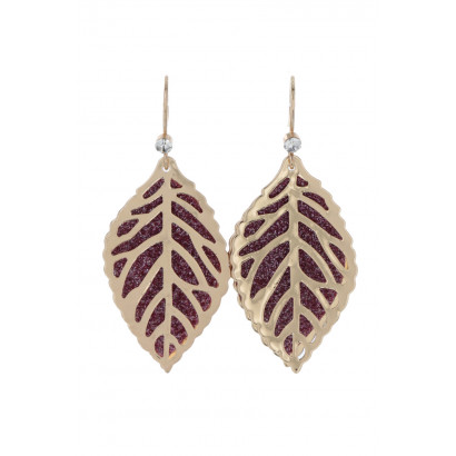 EARRINGS LEAF SHAPED WITH STRASS AND FILIGREE PART