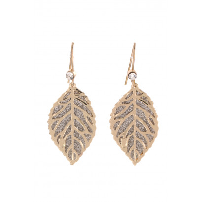 EARRINGS LEAF SHAPED WITH STRASS AND FILIGREE PART