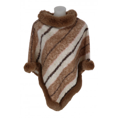 PONCHO WITH LINES AND FAKE FUR