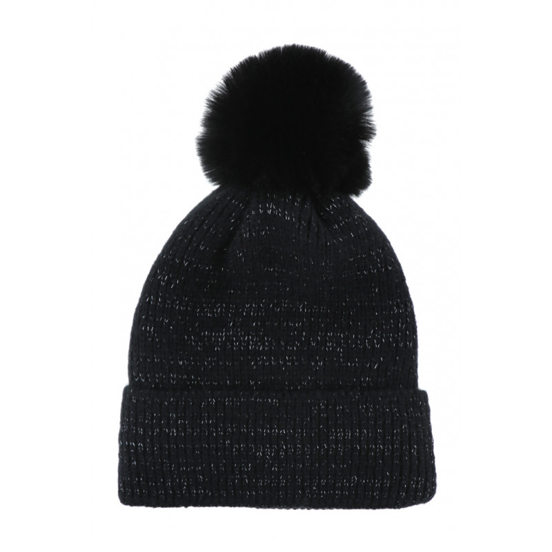 KNITTED HAT WITH TURN UP AND POMPON