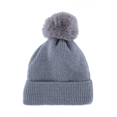 KNITTED HAT WITH TURN UP AND POMPON