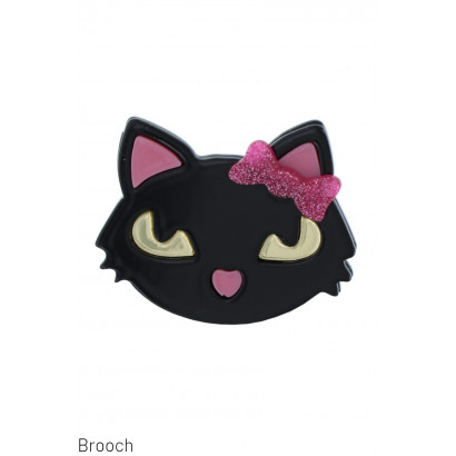 BROOCH WITH CAT AND GLITTERS