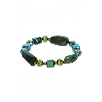 ELASTIC BRACELET WITH STONES & FACETED BEADS