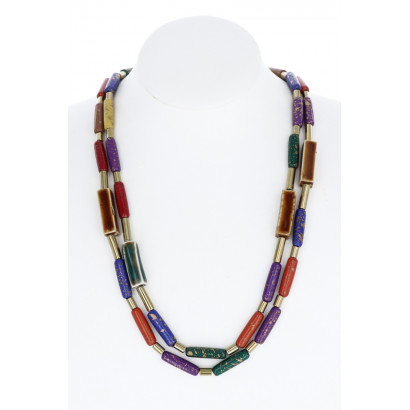 COLLIER A 2 RANGEES, MULTI PERLES AND PIERRES