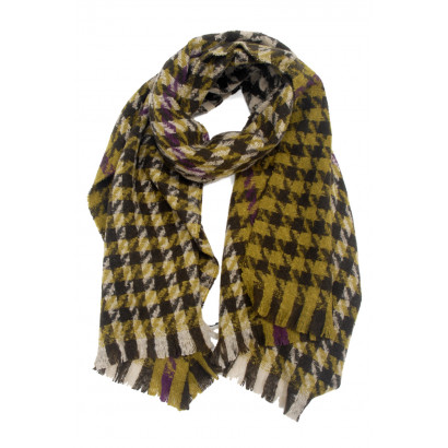 WOVEN WINTER SCARF PRINTED STRIPES WITH FRANGES