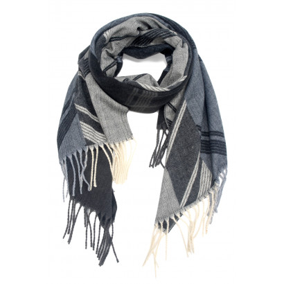 WOVEN SCARF WITH GEOMETRIC PATTERN & FRINGES