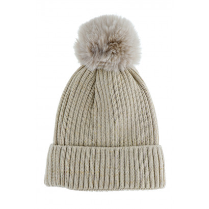 KIDS KNITTED HAT WITH POMPON AND LUREX