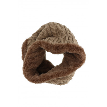 KIDS KNITTED SNOOD WITH FUR IMITATION