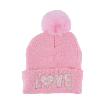 KIDS KNITTED HAT WITH POMPON, LOVE IN SEQUINS