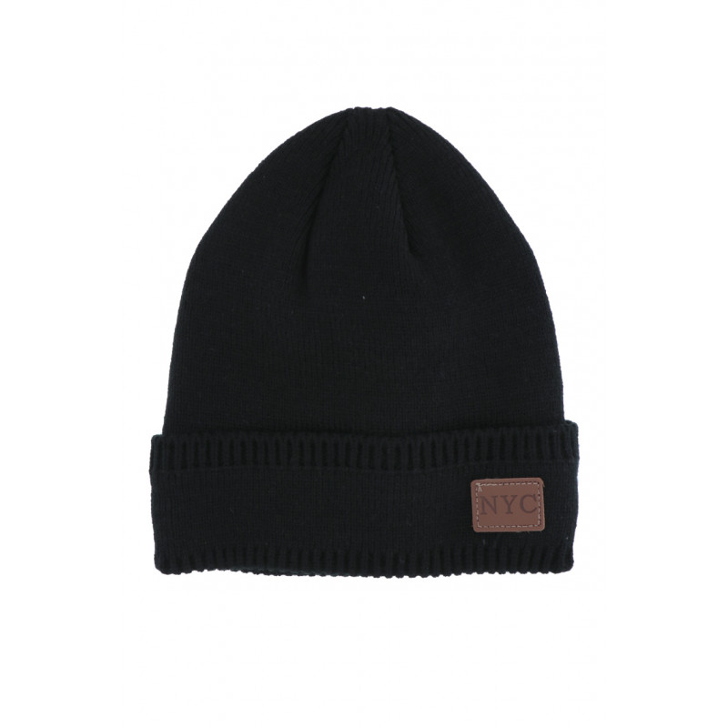 KNITTED HAT SOLID COLOR WITH N.Y.C PATCH