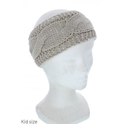 KIDS KNITTED HEADBAND SOLID COLOR WITH SEQUINS