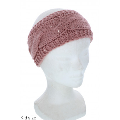 KIDS KNITTED HEADBAND SOLID COLOR WITH SEQUINS