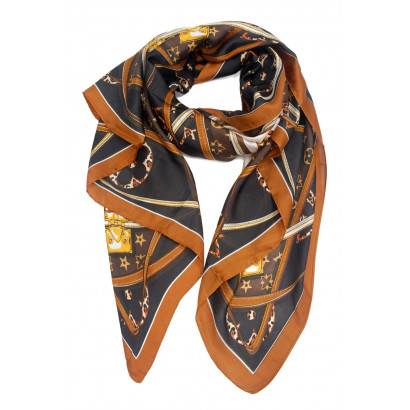 POLYSILK SCARF WITH GEOMETRIC AND FLOWERS PATTERN