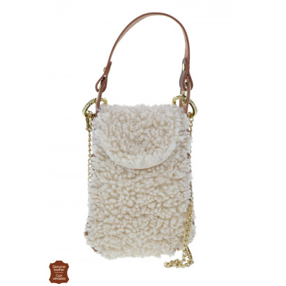 MOLY, POUCH IN FAKE FUR WITH FLAP AND STUDS