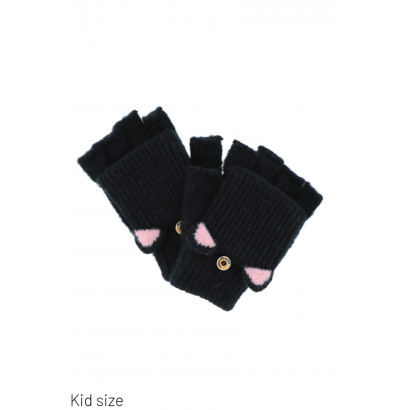 KNITTED MITTENS WITH CAT S EARS PRINT