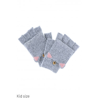KNITTED MITTENS WITH CAT S EARS PRINT