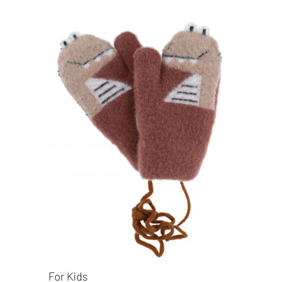 KIDS KNITTED MITTEN WITH ANIMAL PRINT