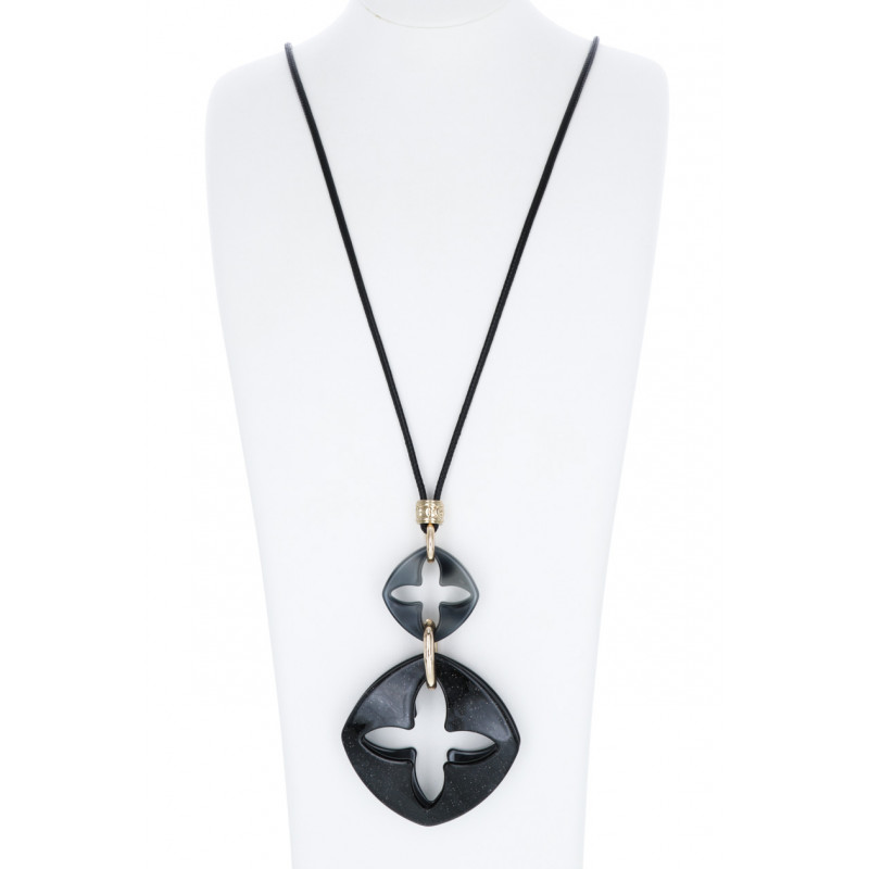 LONG NECKLACE WITH SQUARE RESIN & CROSS PENDANT