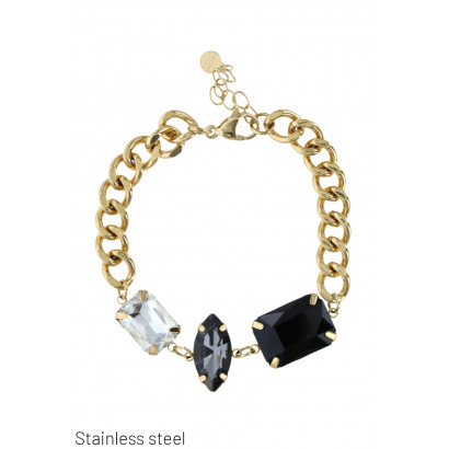 STAINLESS STEEL BRACELET WITH SQUARE, OVAL STONES