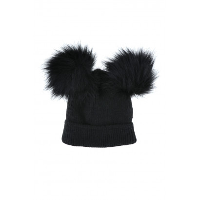 KNITTED HAT WITH TURN UP AND 2 POMPONS