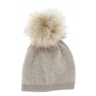 KNITTED HAT WITH  LUREX AND POMPOM