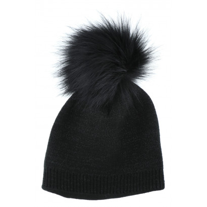 GORRO  DE PUNTO CON LUREX Y POMPÓN