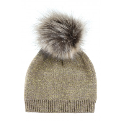 GORRO  DE PUNTO CON LUREX Y POMPÓN