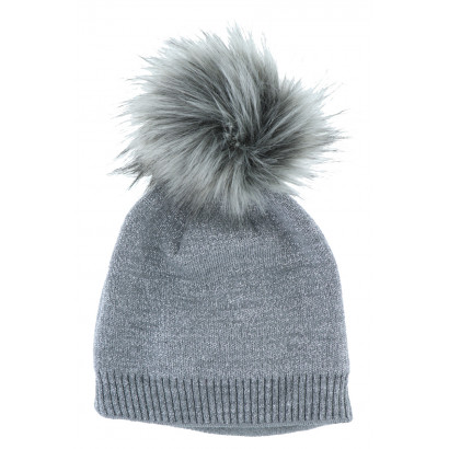 KNITTED HAT WITH  LUREX AND POMPOM