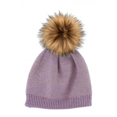 KNITTED HAT WITH  LUREX AND POMPOM