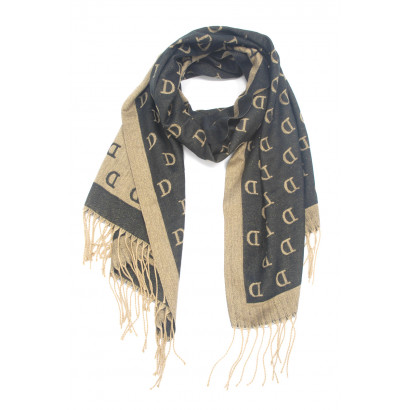 WOVEN  SCARF WITH PRINTED LETTERS & FRINGES