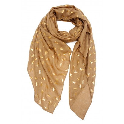 SCARF WITH GOLDEN  DRAGONFLY PRINT