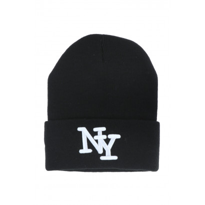 KNITTED HAT SOLID COLOR WITH N.Y LABEL