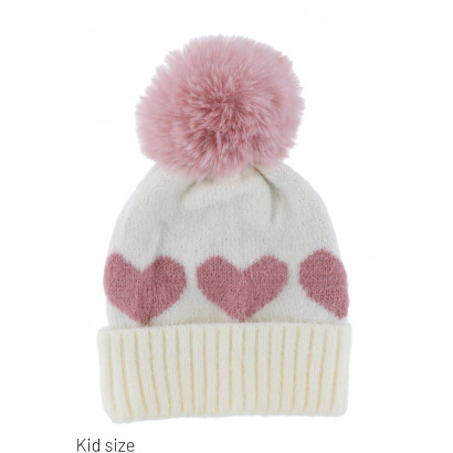 KIDS KNITTED HAT WITH POMPON & HEART