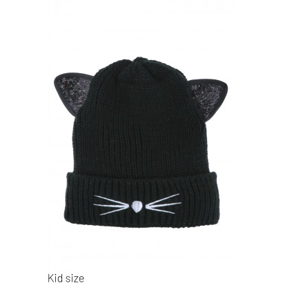 KIDS KNITTED HAT WITH SEQUINS CAT EARS