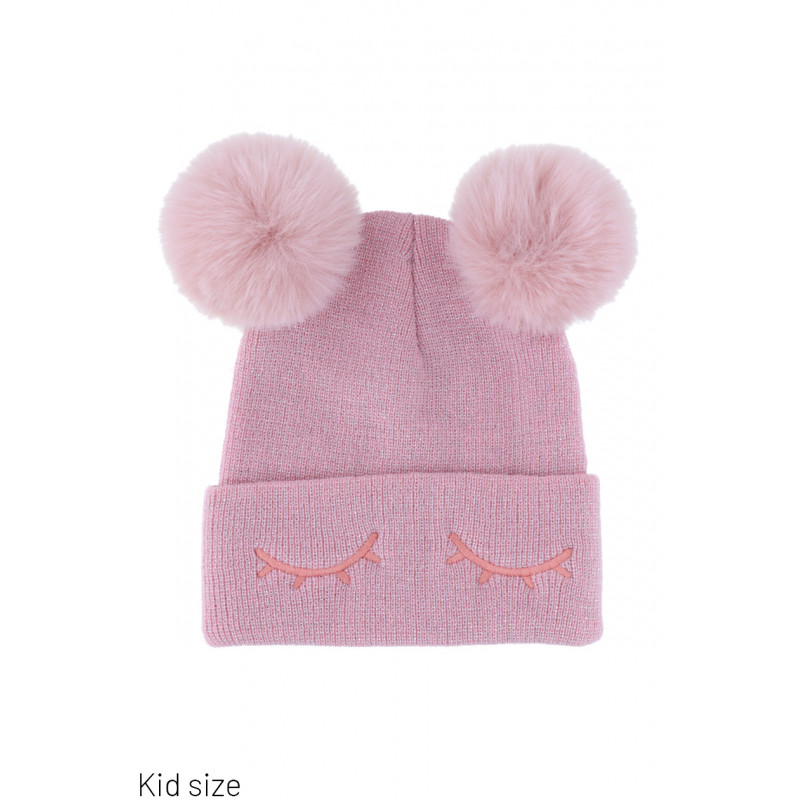 KIDS KNITTED HAT WITH POMPON & EYELASHES