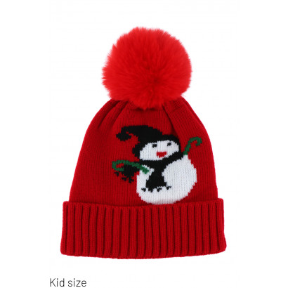 KIDS KNITTED HAT WITH POMPON & SNOWMAN
