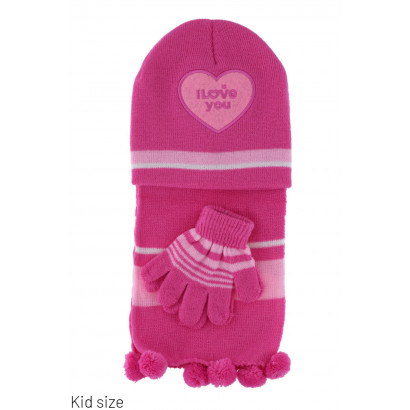 KID SET: KNITTED HAT, SCARF, GLOVES, I LOVE YOU