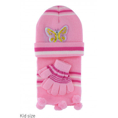 KID SET: KNITTED HAT, SCARF, GLOVES, BRUTTERFLY
