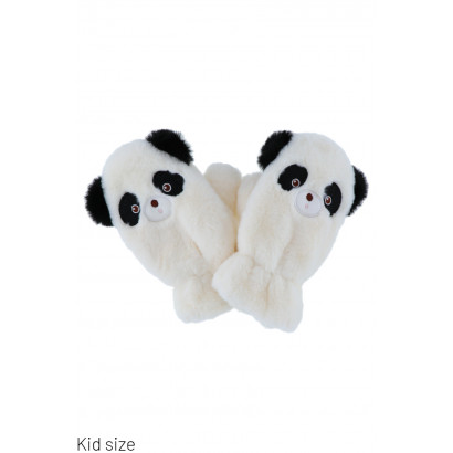 KIDS MITTENS IN FAKE FUR AND PANDA FACE