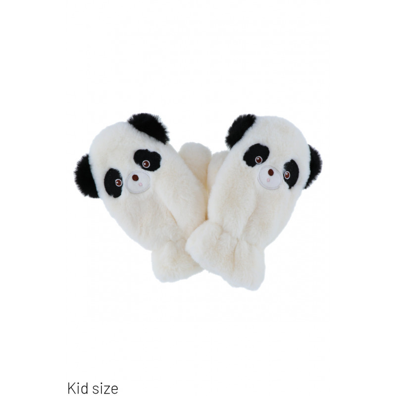 KIDS MITTENS IN FAKE FUR AND PANDA FACE