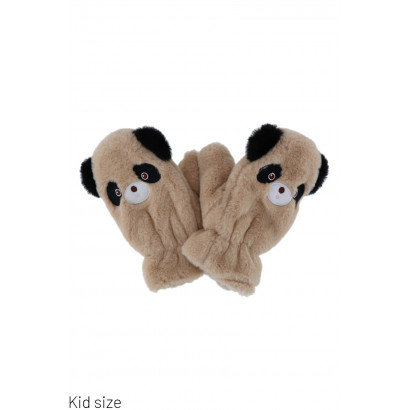 KIDS MITTENS IN FAKE FUR AND PANDA FACE