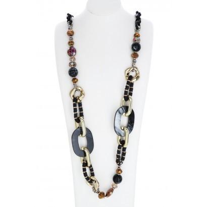 LONG NECKLACE WITH DIFFERENT BEADS SHAPE IN RESIN