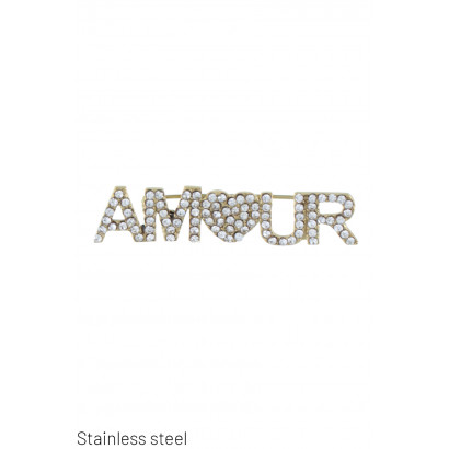 BROOCH WITH WORD: AMOUR & RHINESTONES