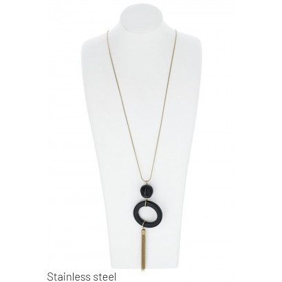 STEEL NECKLACE WITH ROUND SHAPE PENDANT AND TASSEL