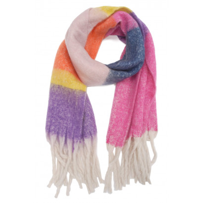 KNITTED SCARF MULTICOLOR WITH STRIPES & FRINGES