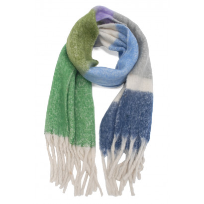 KNITTED SCARF MULTICOLOR WITH STRIPES & FRINGES