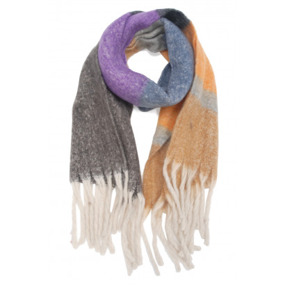 KNITTED SCARF MULTICOLOR WITH STRIPES & FRINGES