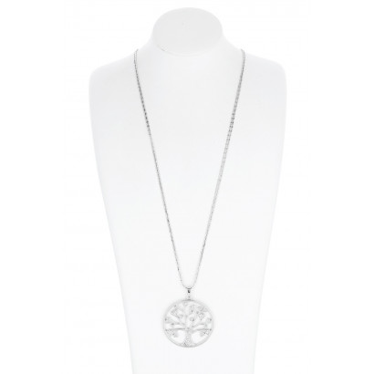 LONG CHAIN NECKLACE WITH TREE OF LIFE PEND., STRAS