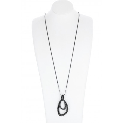 LONG CHAIN NECKLACE WITH GEOMETRIC PEND., STRASS